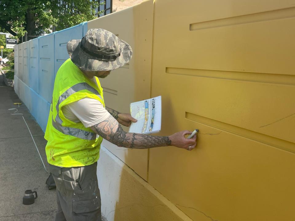 Christian Kanienberg, a local artist, was chosen by a committee of local leaders to work on a mural at the Delaware Avenue Bridge.