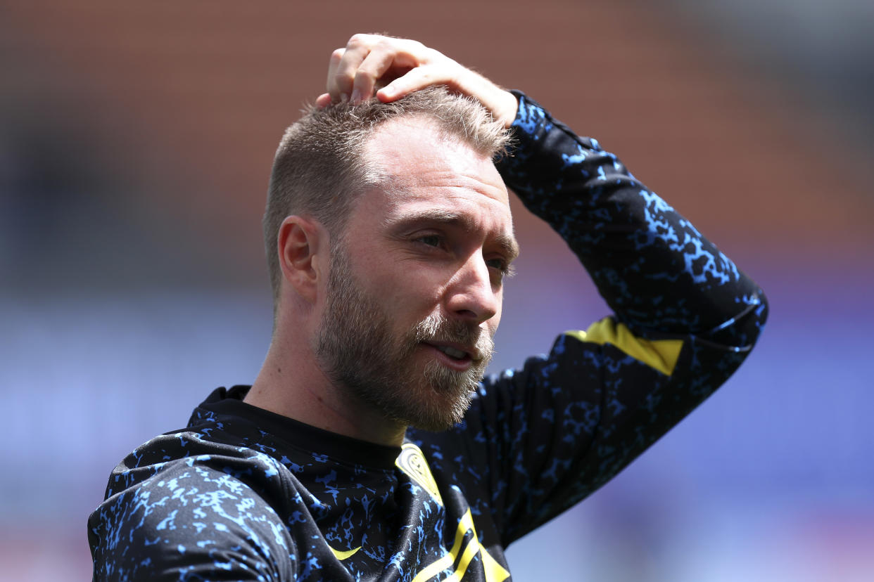 Christian Eriksen visited his club team, Inter Milan, for the first time since his cardiac arrest at Euro 2020. (Photo by Sportinfoto/DeFodi Images via Getty Images)