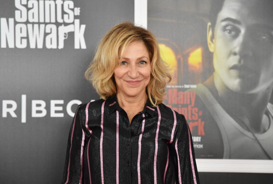 Edie Falco walks the red carpet at the New York premiere of "Sopranos" prequel "The Many Saints of Newark" in September.