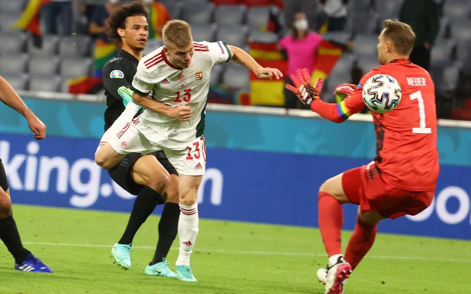 Andras Schafer of Hungary scores against Germany at Euro 2020 - SHUTTERSTOCK