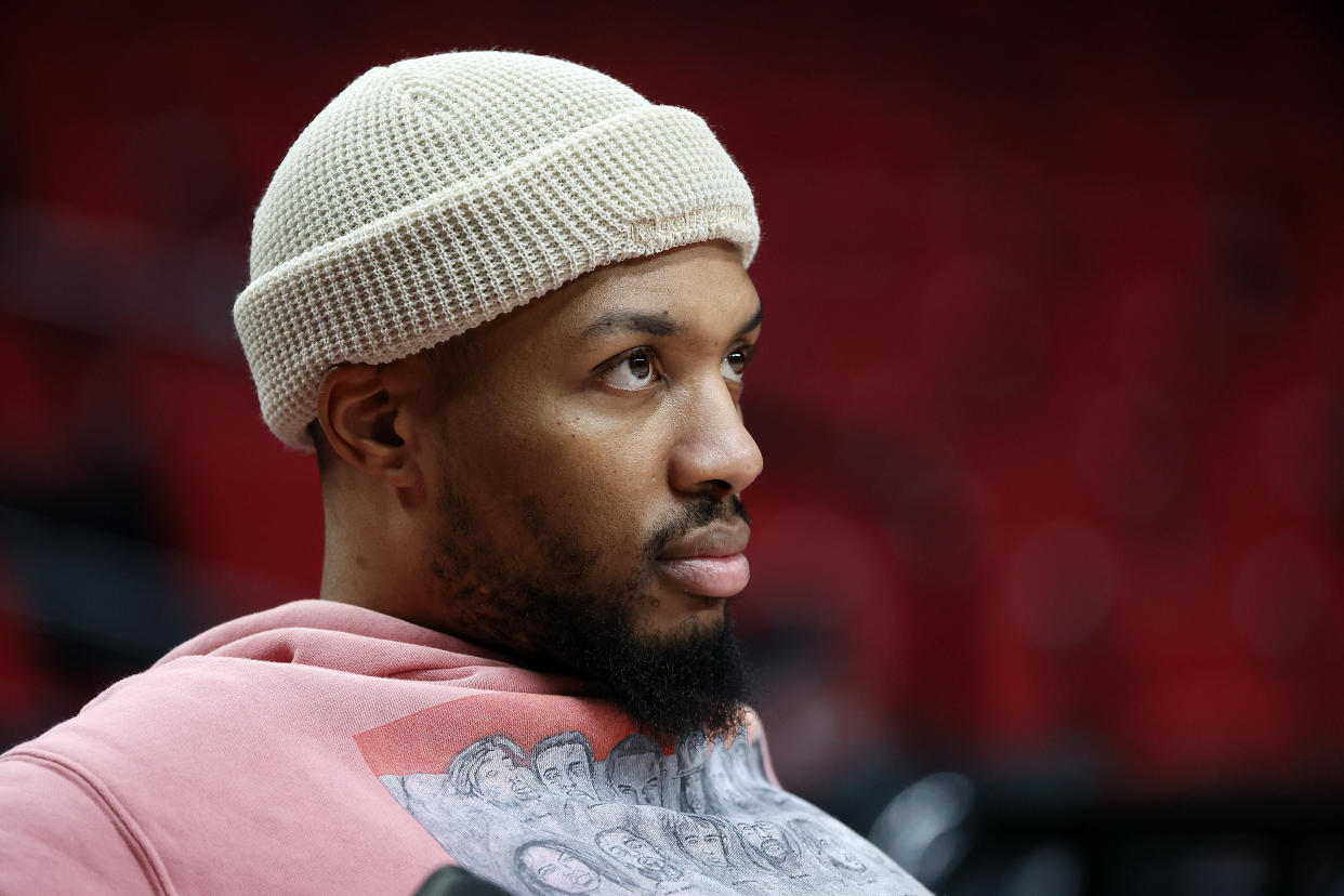 Portland Trail Blazers star Damian Lillard opened up about his rehab after abdominal surgery that sidelined him for the remainder of the 2021-22 season. (Soobum Im/Getty Images)