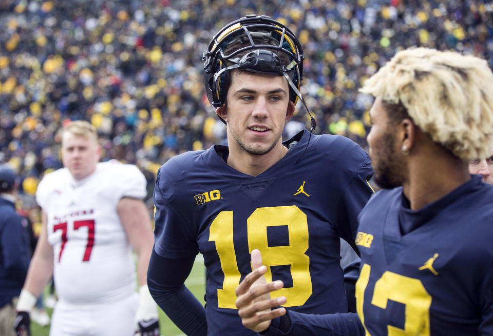 Michigan quarterback Brandon Peters led the Wolverines to a 35-14 victory over Rutgers after entering in the second quarter. (AP)