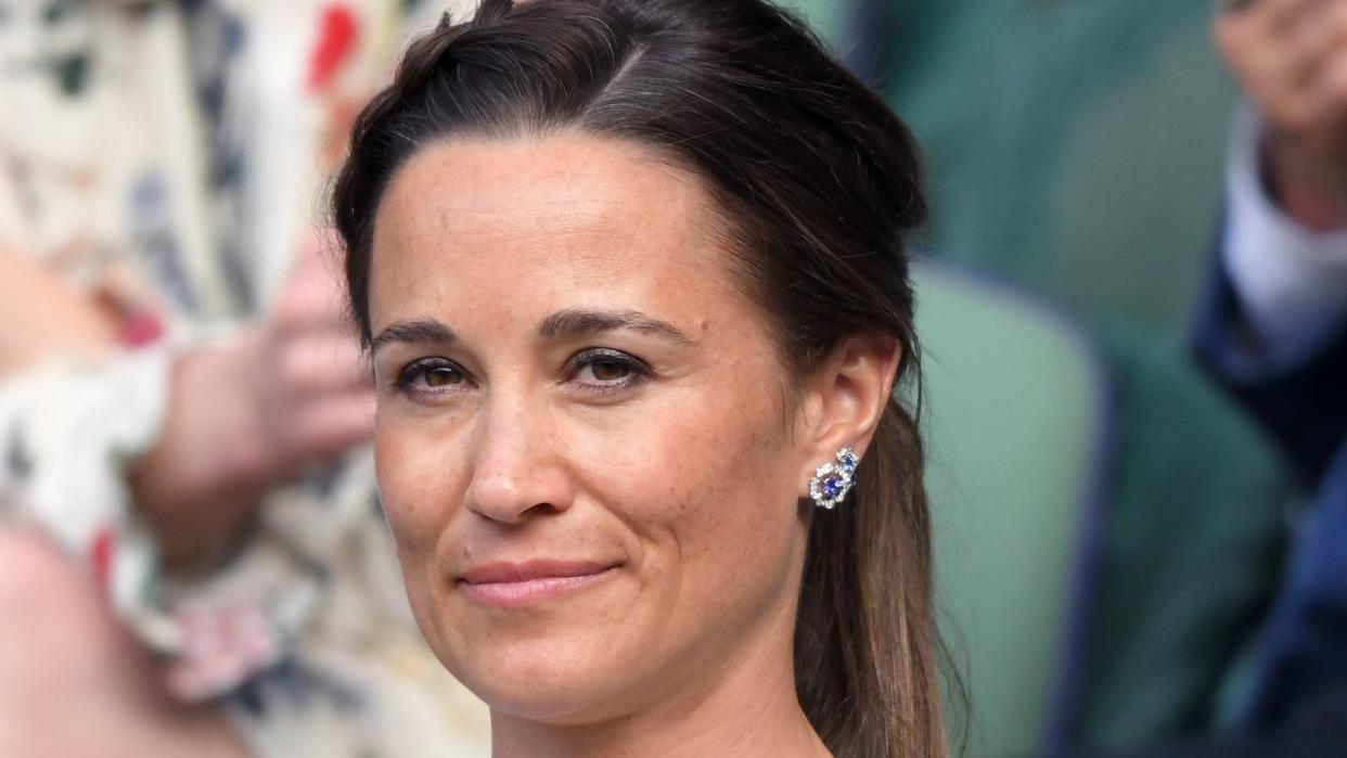 Pippa Middleton in blue and white floral dress