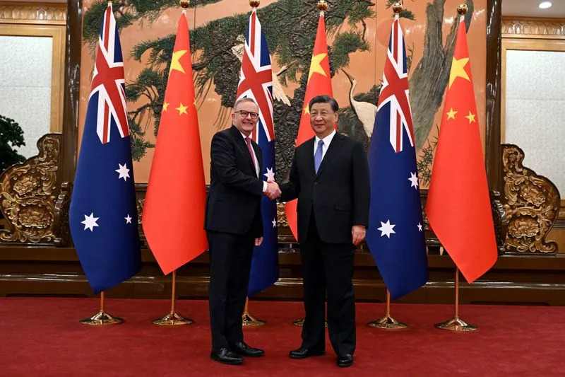 Australia's Prime Minister Anthony Albanese meets with China's President Xi Jinping at the Great Hall of the People in Beijing