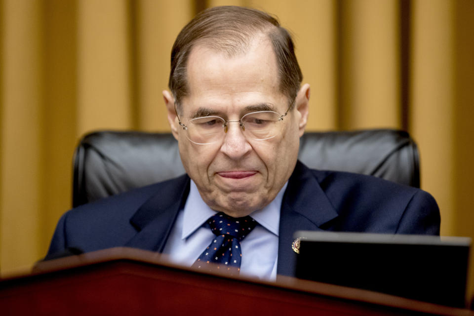 Judiciary Committee Chairman Jerrold Nadler, D-N.Y., arrives before Acting Attorney General Matthew Whitaker appears before the House Judiciary Committee on Capitol Hill, Friday, Feb. 8, 2019, in Washington. (AP Photo/Andrew Harnik)