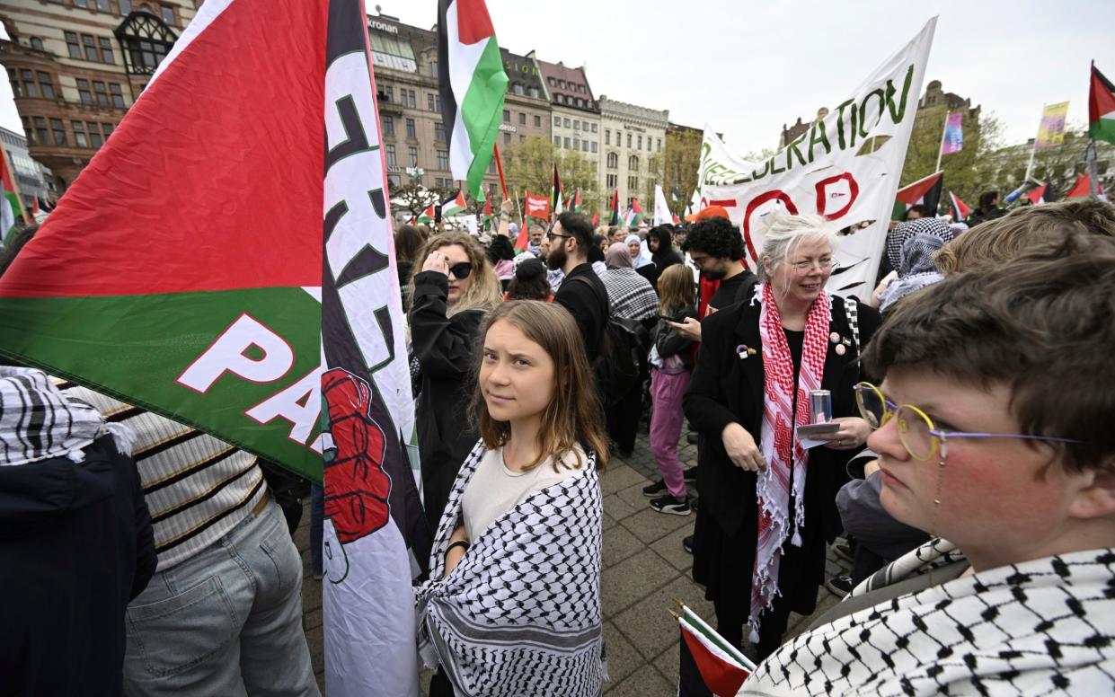 Greta Thunberg was among an estimated 10-12,000 protesters who marched through Malmo on Thursday