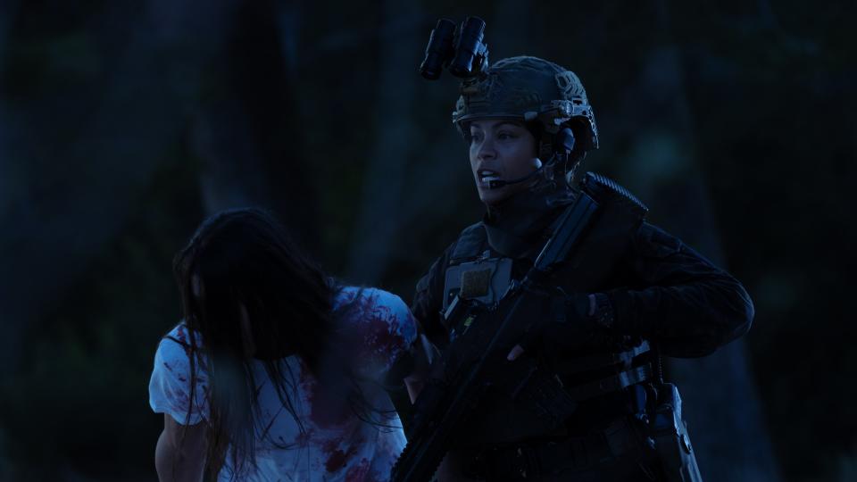 Laysla De Oliveira and Zoe Saldana in Special Ops: Lioness