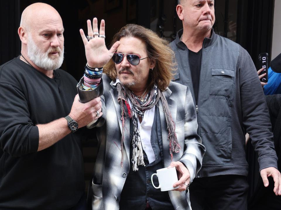 Johnny Depp seen leaving The Grand Hotel in Birmingham ahead of tonight's Jeff Beck gig at Symphony Hall on June 06, 2022 in Birmingham, England.