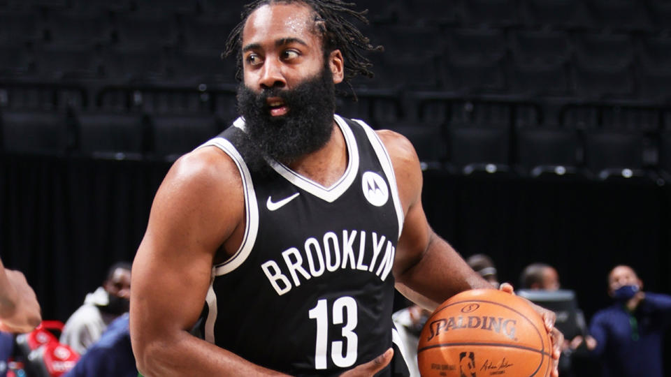 Brooklyn Nets star James Harden suffered a setback in his recovery from a hamstring injury and will now be sidelined indefinitely. (Photo by Nathaniel S. Butler/NBAE via Getty Images)