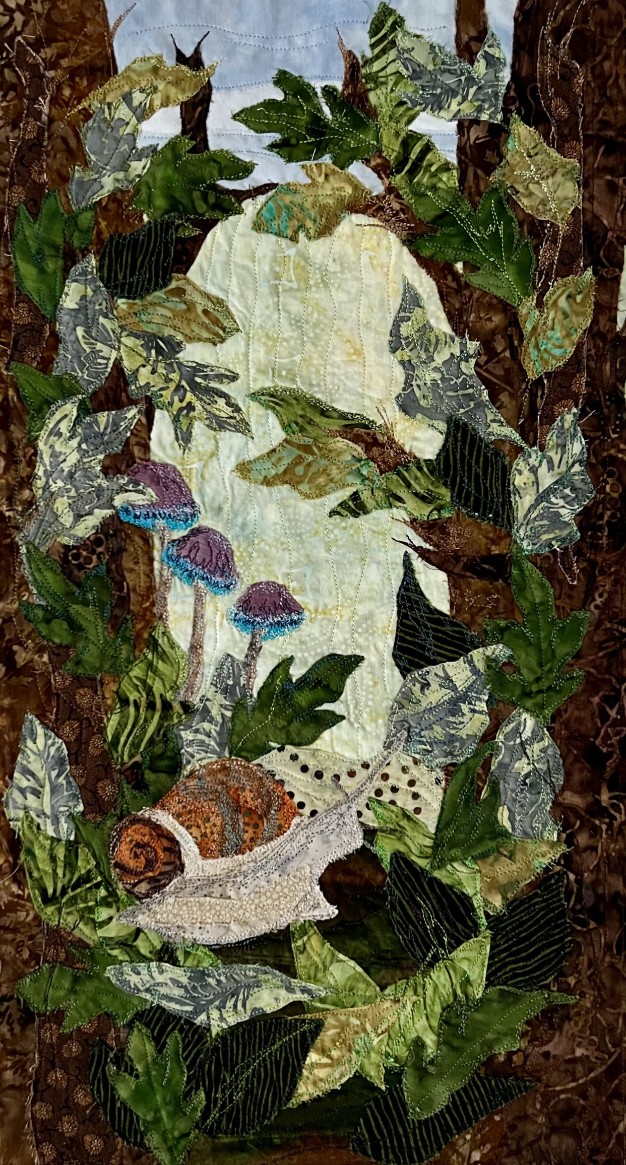 Among the Leaves, fiber collage by Cheryl Miller