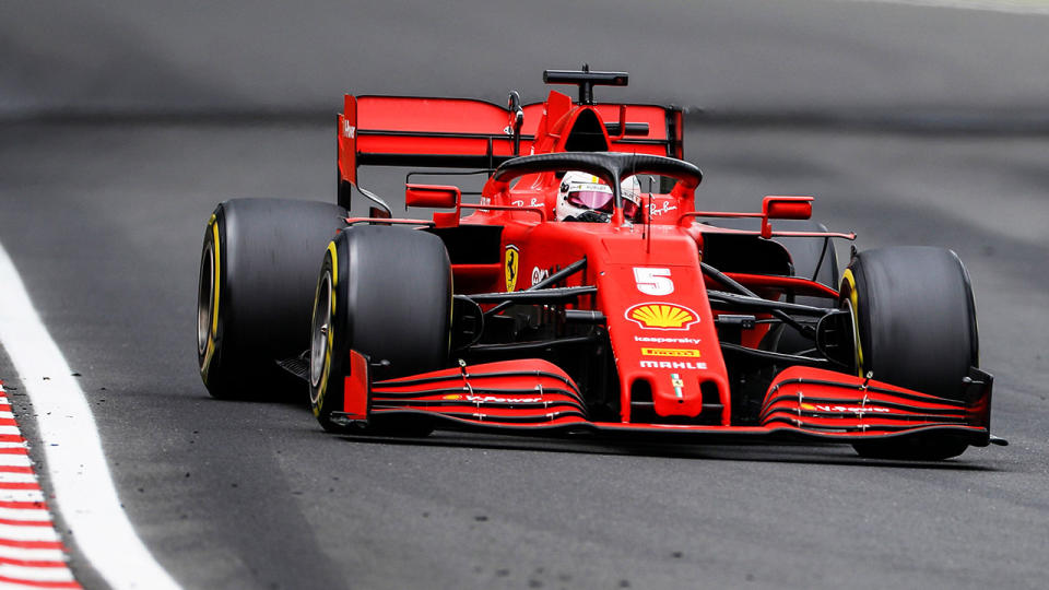 Sebastian Vettel is pictured driving during the Hungarian Grand Prix.