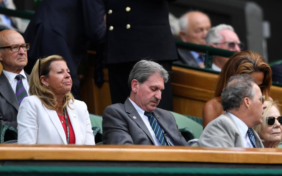 David Haggerty (C), the president of the International Tennis Federation, pictured at Wimbledon last week  - REUTERS