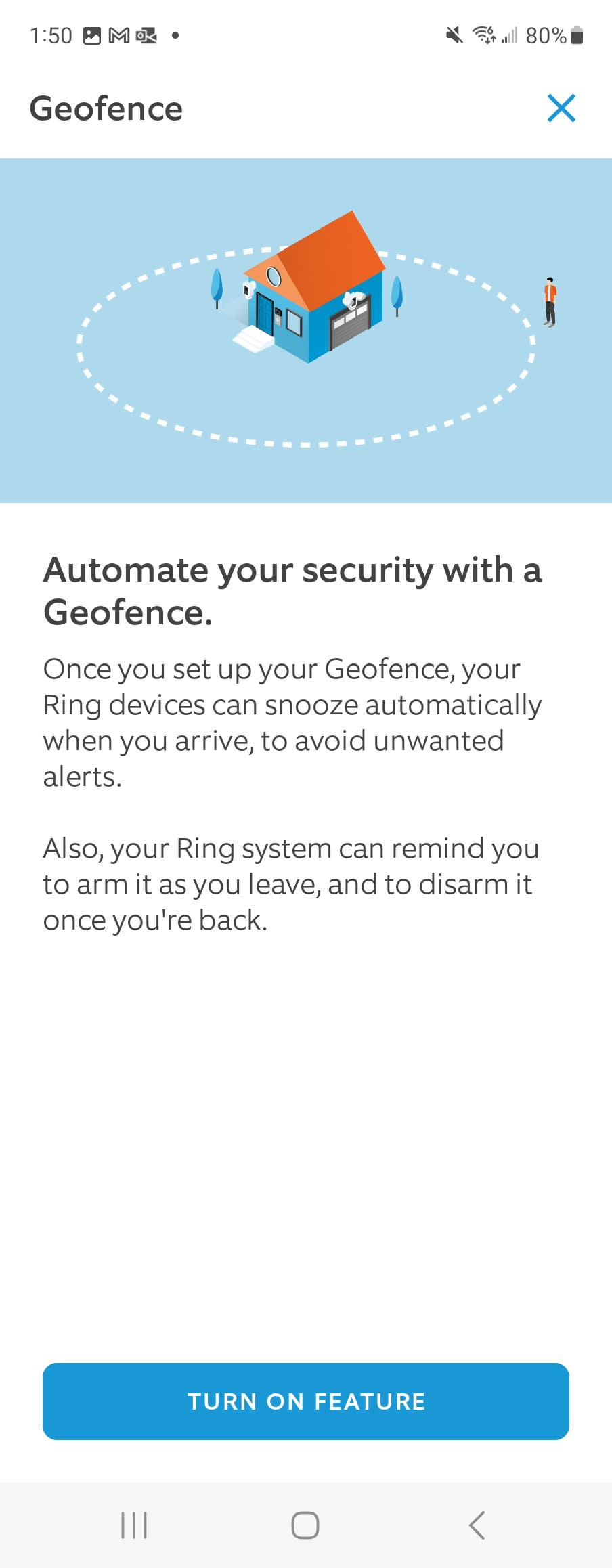 Screenshot of Ring Always Home App showing how to access geofence feature.