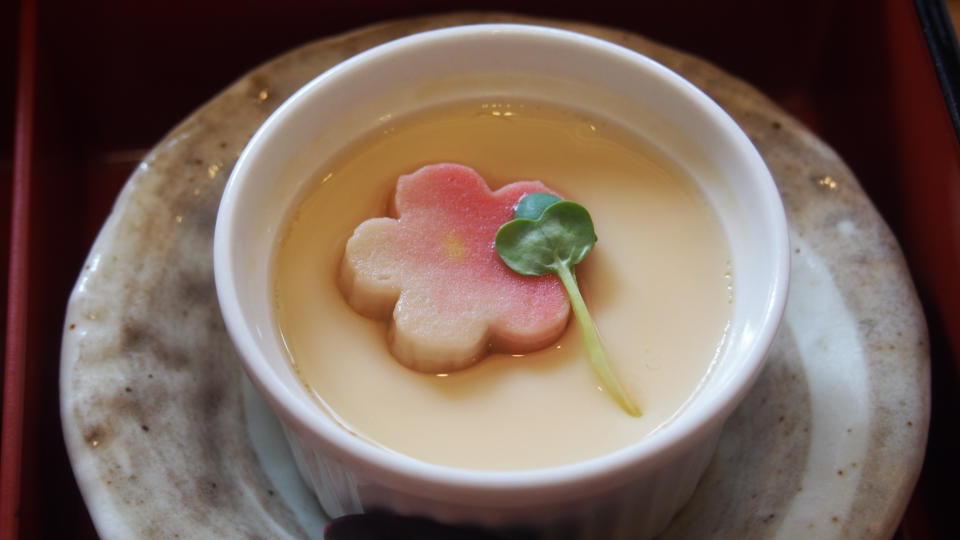 Savory egg custard served in a cocott and a traditional Japanese saucer.  February 11, 2019