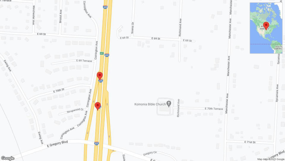 A detailed map that shows the affected road due to 'Broken down vehicle on southbound I-435 in Kansas City' on December 26th at 3:56 p.m.