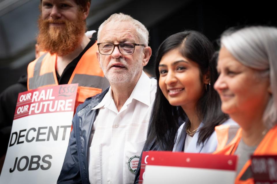 On the picket line with Jeremy Corbyn in 2022 (PA)