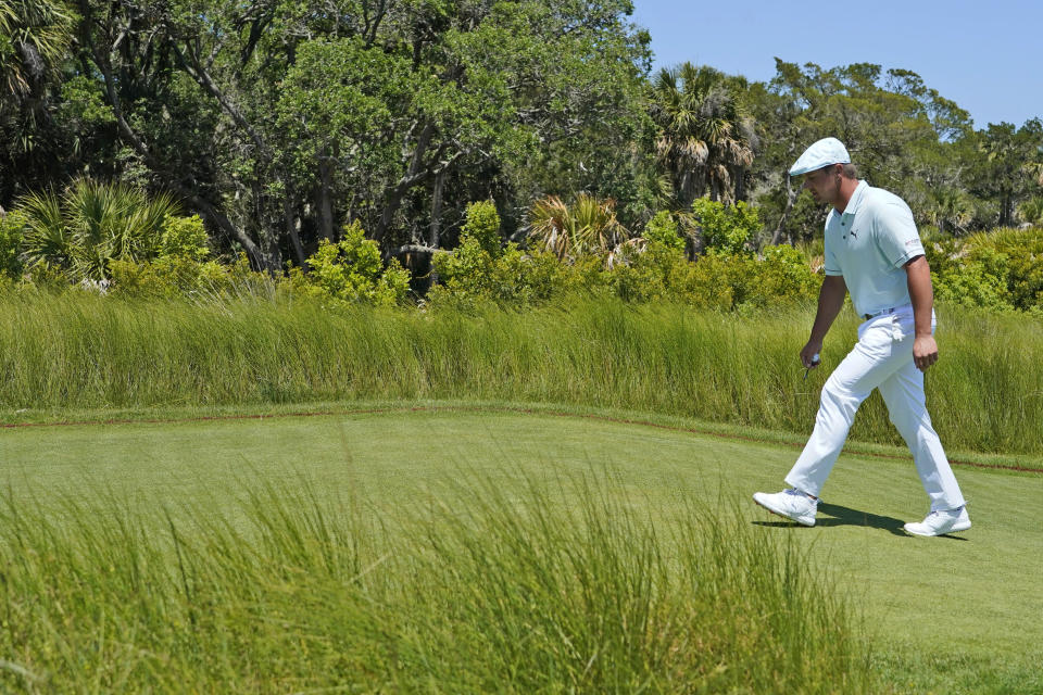 Bryson DeChambeau walks to the second tee during the second round of the PGA Championship golf tournament on the Ocean Course Friday, May 21, 2021, in Kiawah Island, S.C. (AP Photo/Matt York)