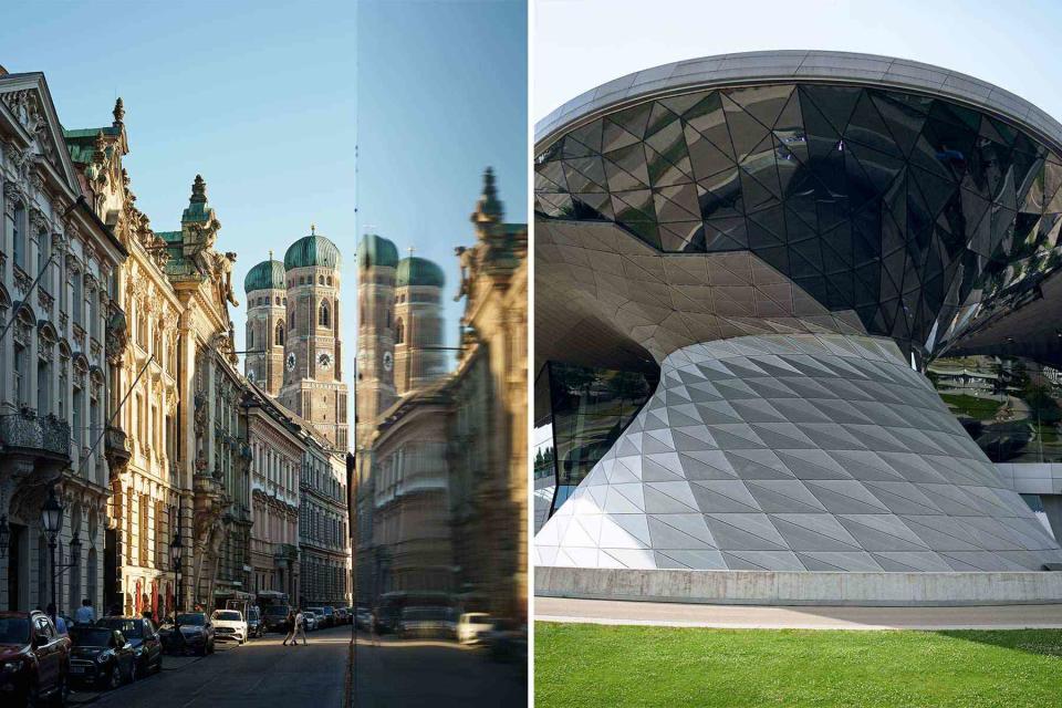 <p>Christian Kane</p> From left: The Frauenkirche, in the heart of Munich’s Old Town; the BMW Welt exhibition and event space.