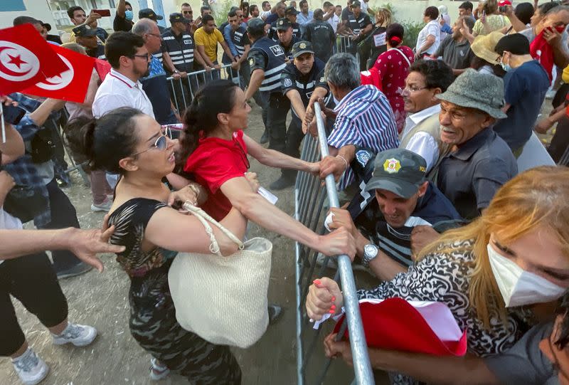 Supporters of Tunisia's Free Constitutional Party protest in Tunis