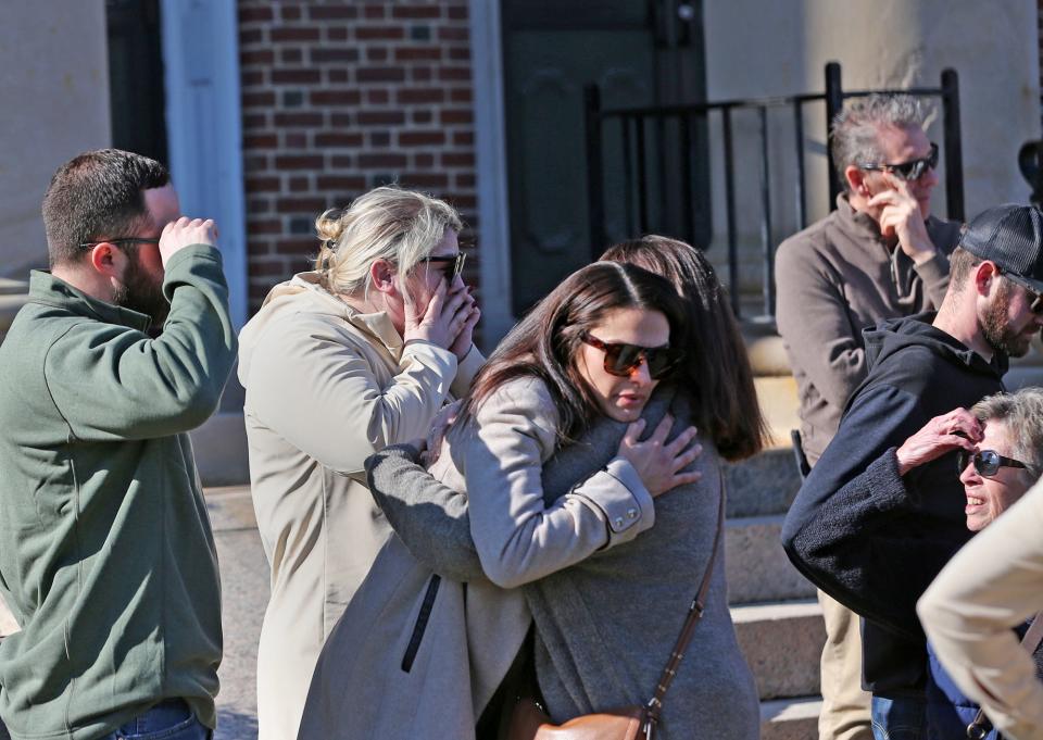 Family and friends of late Capt. Jack Casey, a Marine helicopter pilot from Dover, take part in a ceremony Saturday, Feb. 10, 2024 at City Hall. Casey was one of five Marines who lost their lives in a helicopter crash in California