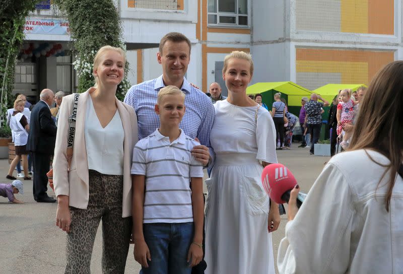 Russian opposition leader Navalny visits a polling station during a local election in Moscow