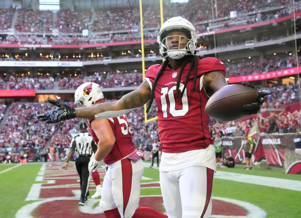 DeAndre Hopkins celebrates after a catch catch against the Seattle Seahawks.