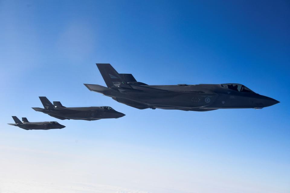 Norwegian F-35 fighter jets pictured over Norway on March 22, 2022.