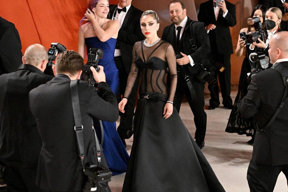 Lady Gaga on the champagne carpet at the 2023 Oscars