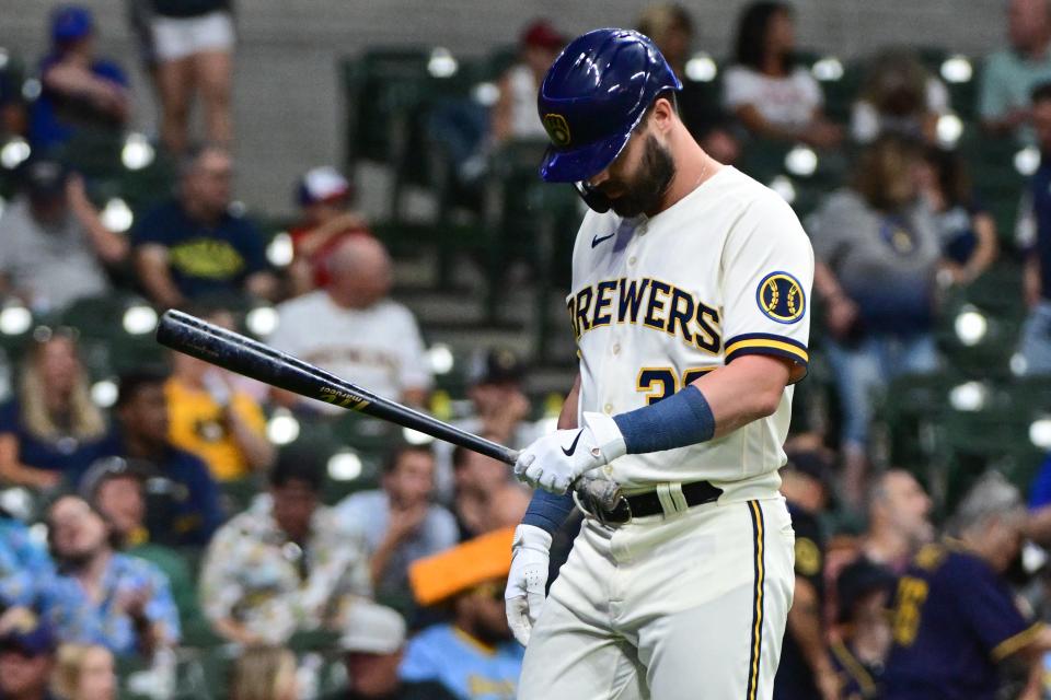 Brewers designated hitter Jesse Winker was batting .194 with a .559 OPS and just six extra-base hits in 60 games entering play Monday.