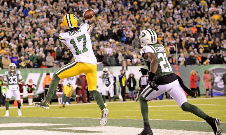 Davante Adams catching a touchdown.