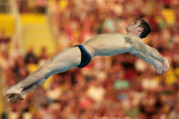 David Boudia of the United States competes in the Men's 10m Platform Diving Semifinal on Day 15 of the London 2012 Olympic Games at the Aquatics Centre on August 11, 2012 in London, England. (Photo by Adam Pretty/Getty Images)