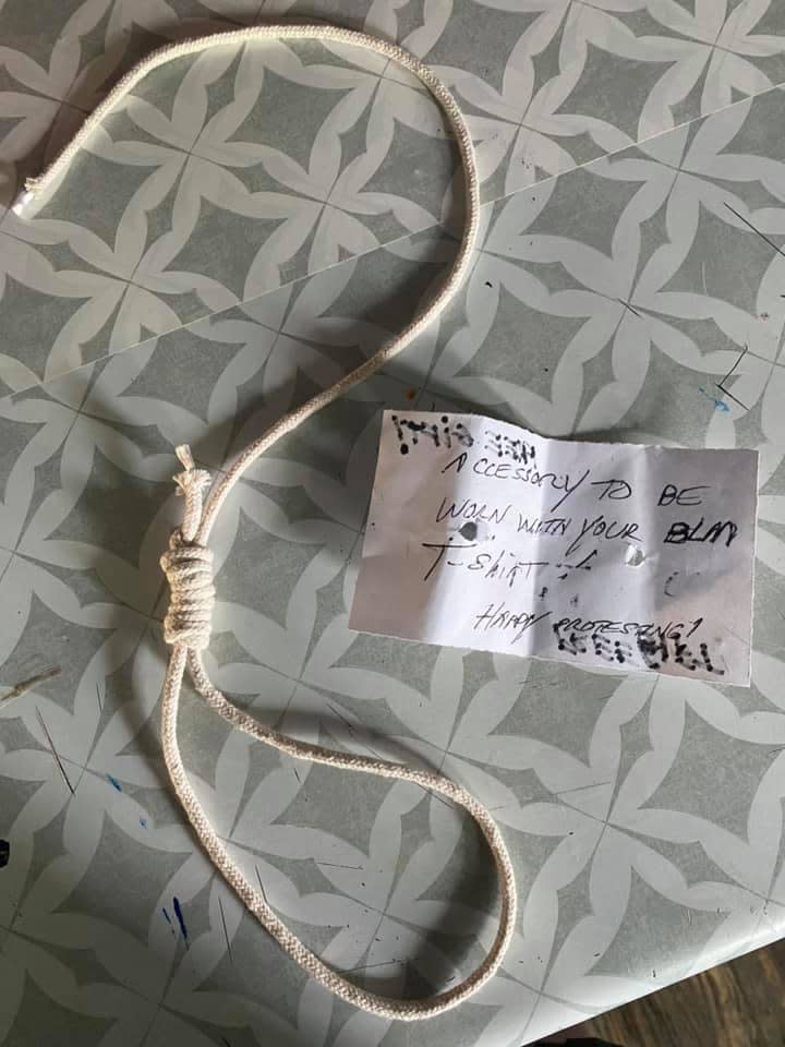 Regina Simon of Saginaw, who is in a biracial marriage,  said this noose with the note attached was found in her husband's truck in 2020 in a gas station parking lot.