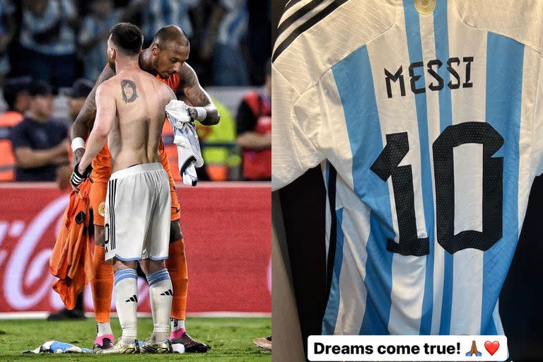 El momento del cambio y la camiseta de Lionel Messi que se llevó el arquero de Curazao