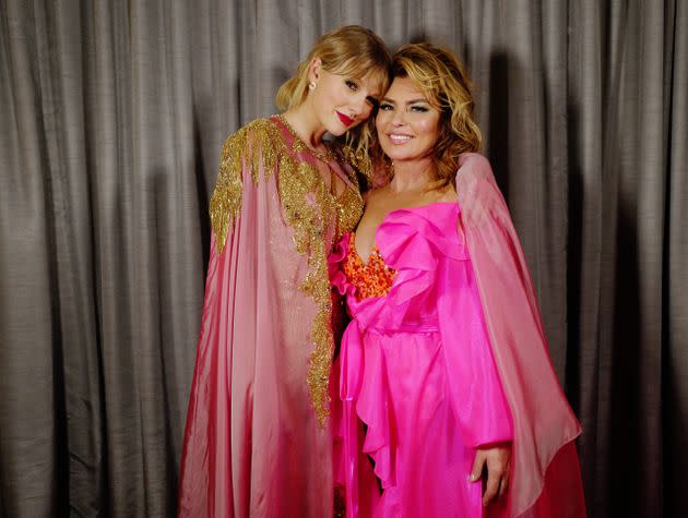 Shania Twain (right) with Taylor Swift, who also appears in 