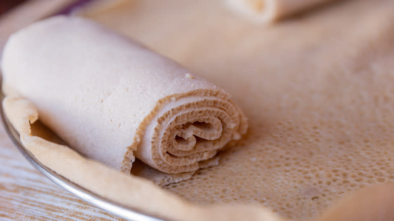 Ethiopian injera rolled