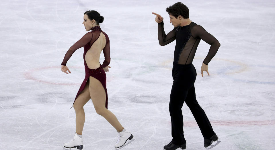 <p>FEBRUARY 20: Tessa Virtue and Scott Moir of Canada compete during the Figure Skating Ice Dance Free Dance program on day eleven of the PyeongChang 2018 Winter Olympic Games at Gangneung Ice Arena on February 20, 2018 in Gangneung, South Korea. (Photo by Jean Catuffe/Getty Images) </p>