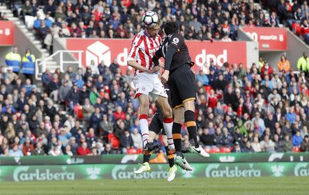 Britain Soccer Football - Stoke City v Hull City - Premier League - bet365 Stadium - 15/4/17 Stoke City's Peter Crouch scores their second goal Action Images via Reuters / Carl Recine Livepic