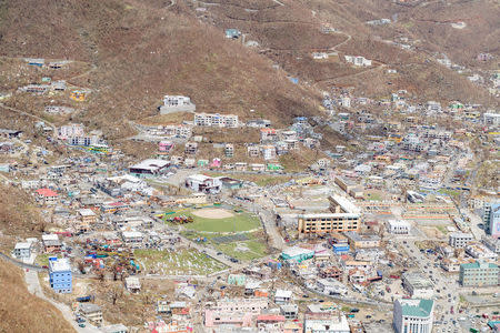 Buildings damaged by hurricane Irma are seen from the air on the British Virgin Islands, September 10, 2017. Cpl Timothy Jones Ministry of Defense Handout via REUTERS