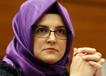 Hatice Cengiz, fiancee of the murdered Saudi journalist Khashoggi takes part in a UN side event in Geneva