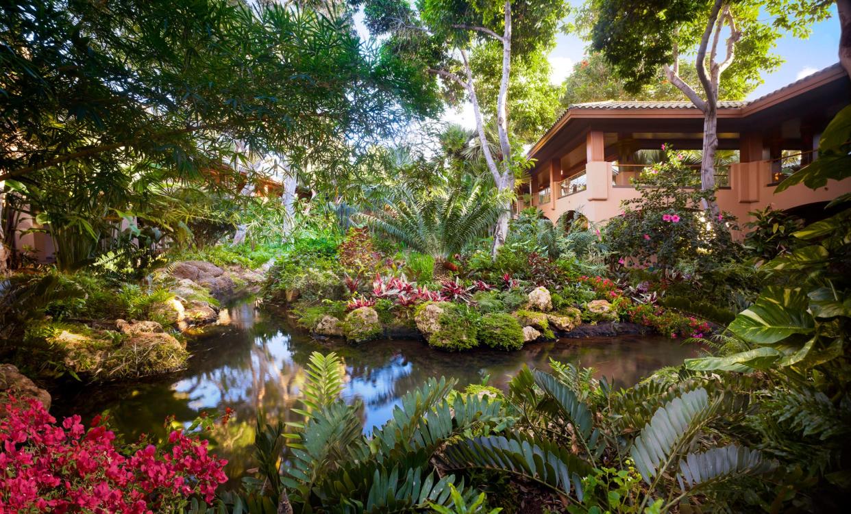 The Four Seasons Resort Lanai is made to look like a true tropical rainforest with no evidence left by the landscaping team.