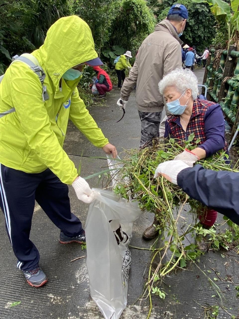 《圖說》新北市家庭志工協助清理蝴蝶步道沿途的雜草及枯木一。〈社會局提供〉