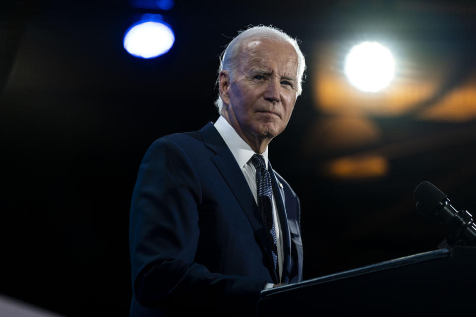 President Joe Biden speaks at a welcome reception for Asia-Pacific Economic Cooperative leaders at the Exploratorium, in San Francisco, Wednesday, Nov, 15, 2023. (Doug Mills/The New York Times via AP, Pool)