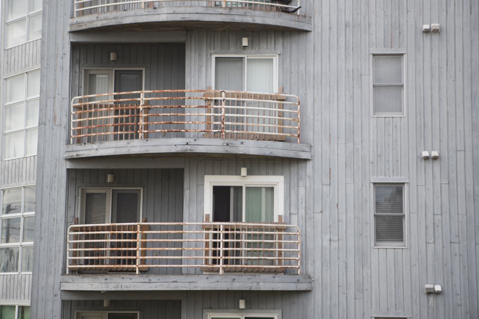 Rust is seen on the railings at Le Parc condominiums Thursday, August 19, 2021. 