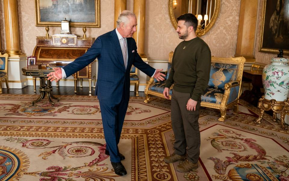 King Charles holds an audience with Ukrainian president Volodymyr Zelenskyy at Buckingham Palace - Getty Images