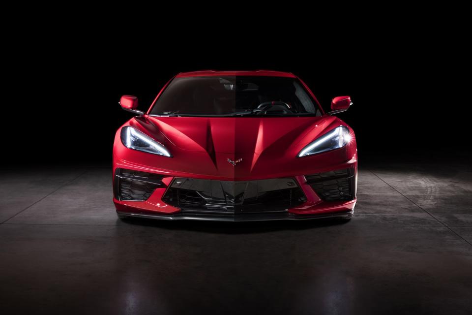 <p>Because the C8 Corvette has a decent-size frunk in the middle of the nose, the front-mounted heat exchangers had to be moved to the corners. Those horizontal ribs over the openings are there to meet pedestrian-protection requirements.</p>