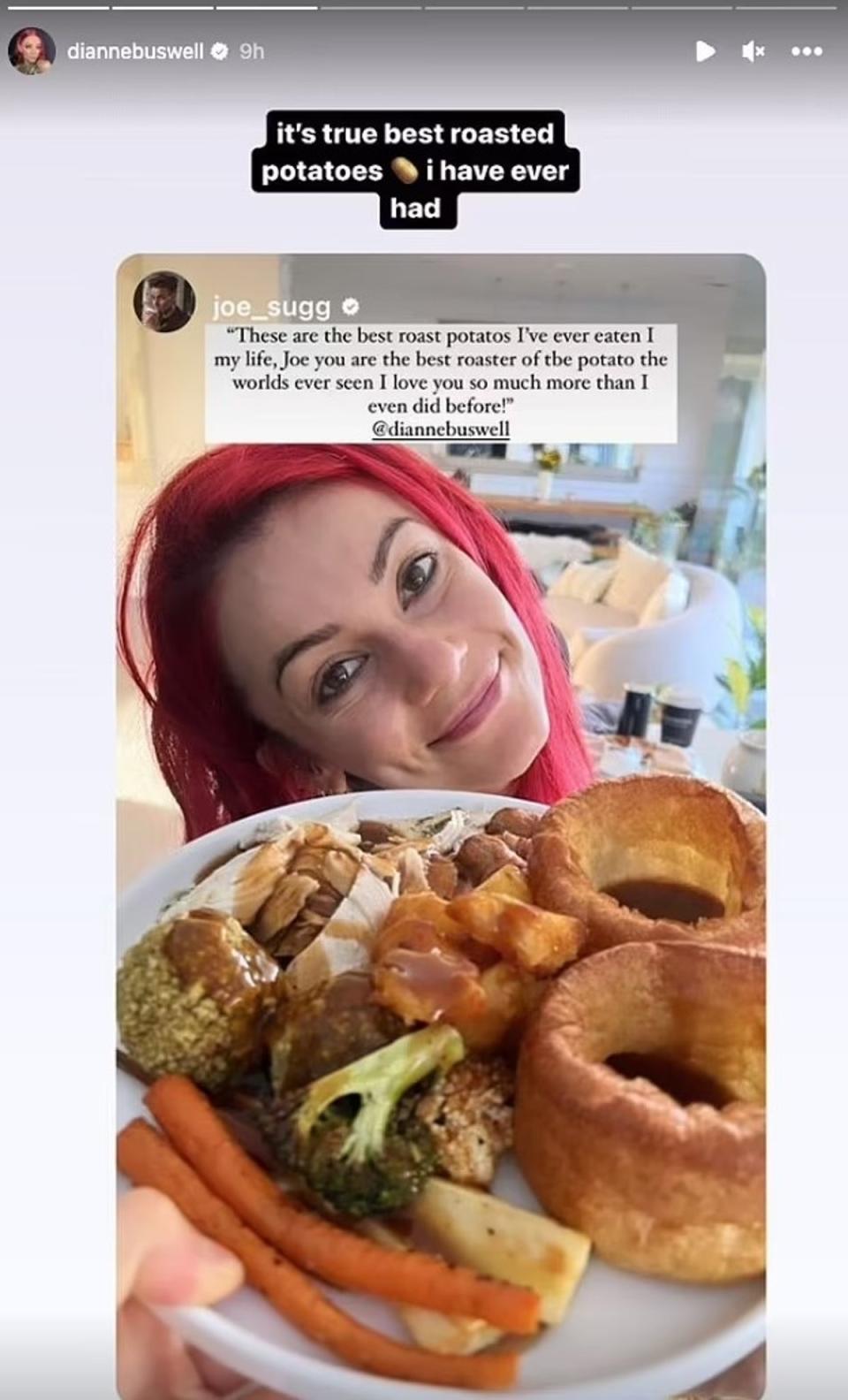 She reshared a selfie with her Sunday roast (Instagram/Dianne Buswell)