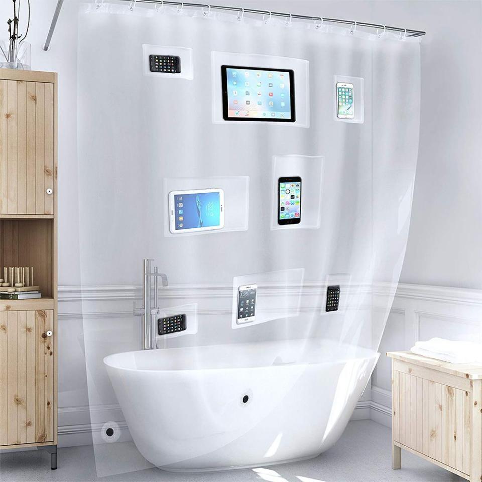 Clear Shower Curtain Liner With Phone Pockets