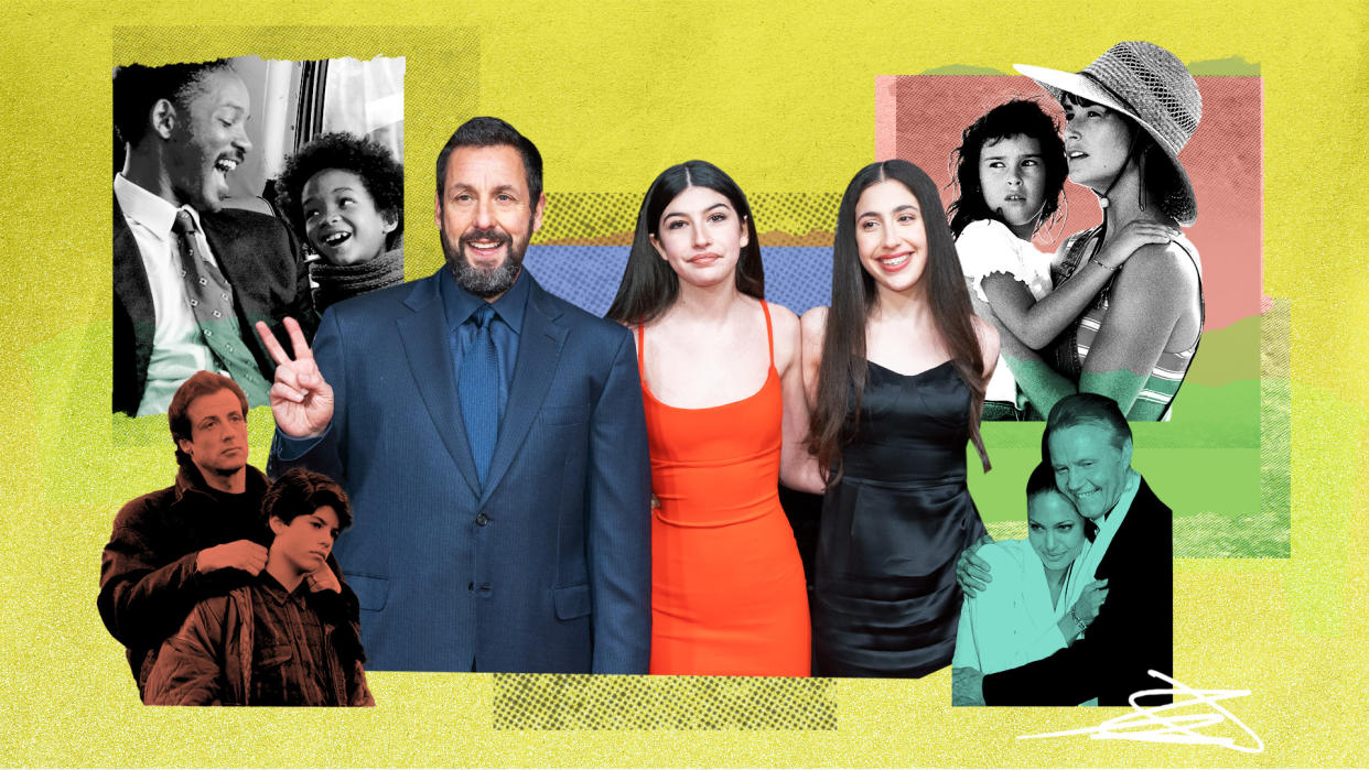 Adam Sandler and his daughters, Sunny and Sadie, are the latest parents and kids to star as the same in a movie. (Illustration by Yahoo News; Everett Collection)
