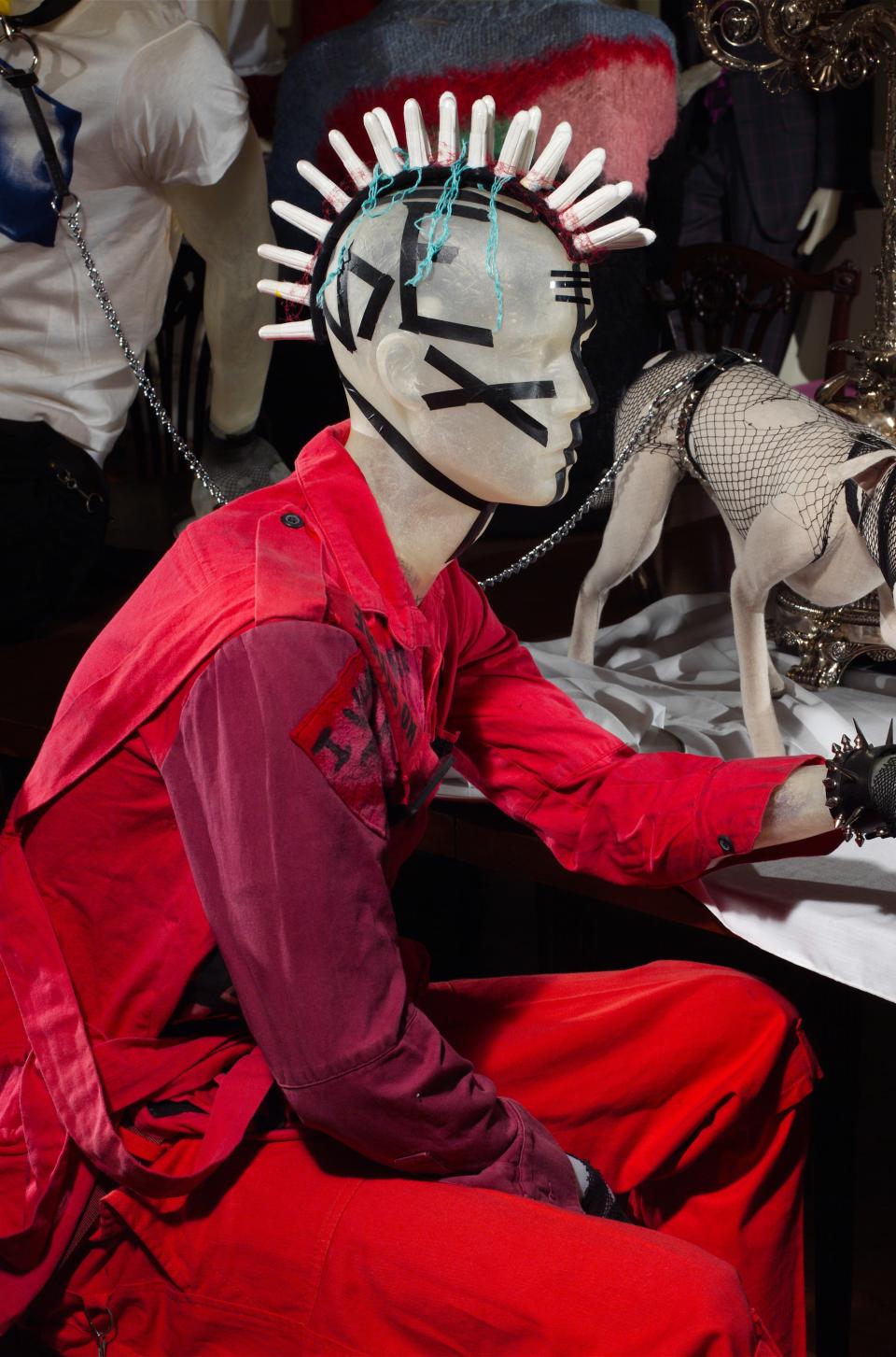 Headpieces designed by milliner Stephen Jones for “AngloMania: Tradition and Transgression in British Fashion.”