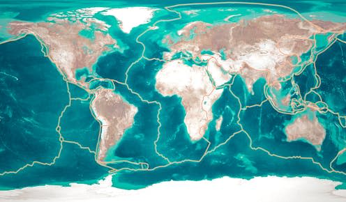 <span class="caption">The world's tectonic plates.</span> <span class="attribution"><a class="link " href="https://www.shutterstock.com/image-illustration/tectonic-plates-move-constantly-making-new-1386802979" rel="nofollow noopener" target="_blank" data-ylk="slk:Naeblys/Shutterstock;elm:context_link;itc:0;sec:content-canvas">Naeblys/Shutterstock</a></span>
